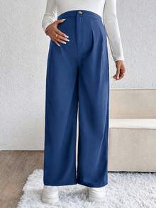 SHEIN Maternity Casual Versatile Commute Solid Color Pants Fall - Blue - View 5