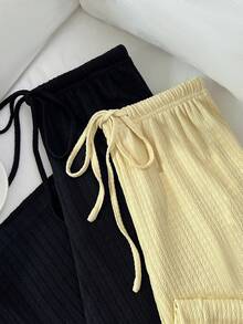 SHEIN Unity Classic Set Yellow Black Color Block Versatile Commute French Chic Casual Autumn Straight Leg Slim Fit Women's Long Pants Lounge Butter Yellow - Multicolor - View 4