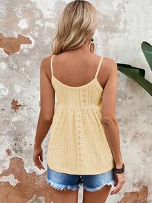 EMERY ROSE Women's Vacation Hollow Out Embroidered Ruffle Hem Casual Camisole - Yellow - View 2