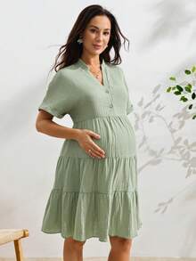 SHEIN Women's Short Sleeve Casual Ruched Mint Green Nursing Dress - Mint Green - View 4