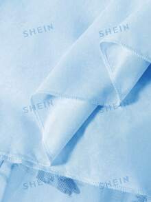 SHEIN Clasi 春夏熱銷款優雅花卉印花網紗層次大尺碼裙 - 藍色 - 查看 5