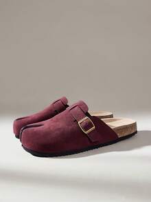 Solecia Women's Split Toe Buckle Suede-Look Clogs Elegant Burgundy Casual & Daily Slides - Jujube - View 5