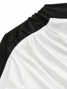 Modmama Camiseta de maternidad casual versátil de unicolor con fruncido y ajuste ceñido - Blanco y Negro - Ver 7