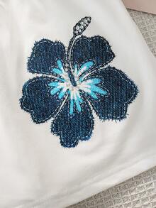 SHEIN 女童新款花卉印花迷你裙，休閒日常美裙 - 白色 - 查看 7