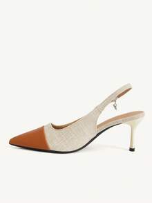 CUCCOO CHICEST New Simple Brown Rice Color Matching Pointed Rear Strap Shoes, Thin Heels Women's High Heels Are Fashionable, Daily Commuting Versatile Shoes - Brown apricot - View 5