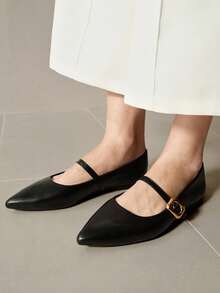Alvarani Zapatos planos de punta puntiaguda de mujer con cierre de deslizamiento - Negro - Ver 1