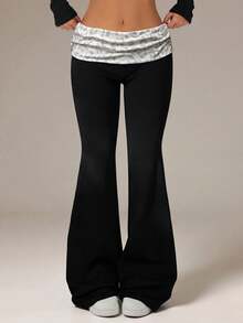 SHEIN Teen Girls Contrast Color Folded Waist Flare Pants - Multicolor - View 7