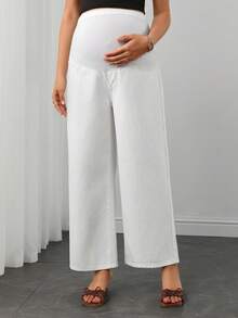 Momance Maternity Denim Straight Leg Cropped Pants - White - View 4