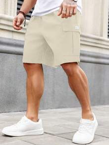 Manfinity Homme Plus Size Men's Drawstring Waist Casual Versatile Daily Wear Cargo Shorts - Apricot - View 5