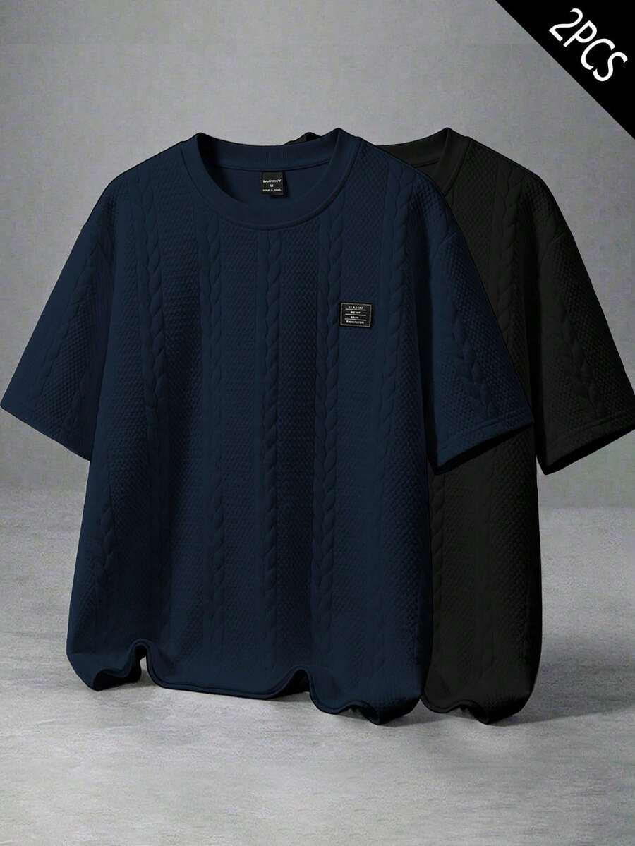 Manfinity Homme Men's 2pcs Knit Casual T-Shirts - Multicolor - View 1