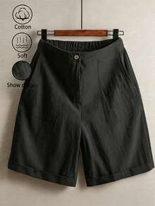 Linhara Plus Size Women's Casual Soft Form Solid Color Summer Shorts Formal Hiking Gray Vacation - Black - View 1