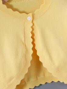 SHEIN Elladie kids 女童休閒百搭素色開襟毛衣外套 秋季 - 黃色 - 查看 4