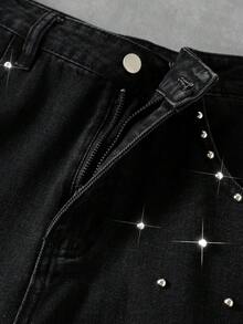 ROMWE MEN Street Life Men's Anime Embroidery Shorts, Suitable For Daily Wear In Spring And Summer - Black - View 8