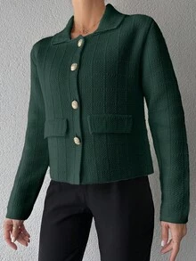 EURMUSE Women's Solid Color Single-Breasted Drop Shoulder Long Sleeve Knit Cardigan,Petite Cardigans,Cardigans - Green - View 3