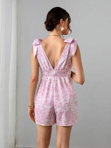 Momance Mono de maternidad con tirantes de hombro y cuello halter con estampado floral - Púrpura malva - Ver 3