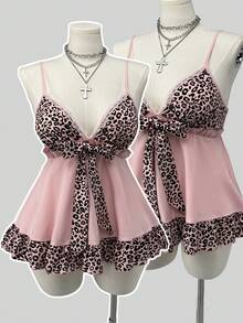 Sunspun Áo hai dây tank top size lớn họa tiết da báo hồng phối patchwork cho mùa xuân/hè, phong cách du lịch nghỉ dưỡng - Hồng - Xem 8