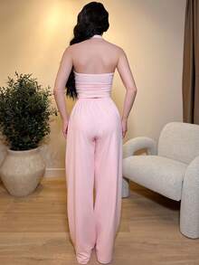 hhfernanda Women's Soft Knit Light Pink Casual Pants, Spring/Summer Wide Leg Sweatpants Comfy Pants Pink Sweatpants - Baby Pink - View 2