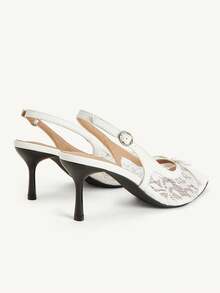 CUCCOO CHICEST Spring And Summer New French Retro Fashion Pointed Slingback Sandals White High Heel Lace Mesh PU Bow Shoes Workplace Commuter Versatile Shoes - White - View 6