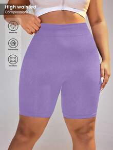 Rhythm Era Shorts de entrenamiento de cintura alta con control de abdomen para tallas grandes - Morado - Ver 1