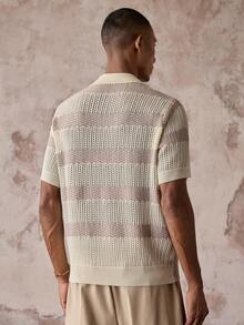 AKNOTIC Camiseta de punto de manga corta con bloques de color y rayas para hombre - Albaricoque - Ver 9