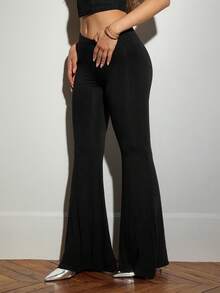 SHEIN ICON Pantalones largos de moda sexy con calados para mujer - Negro - Ver 3