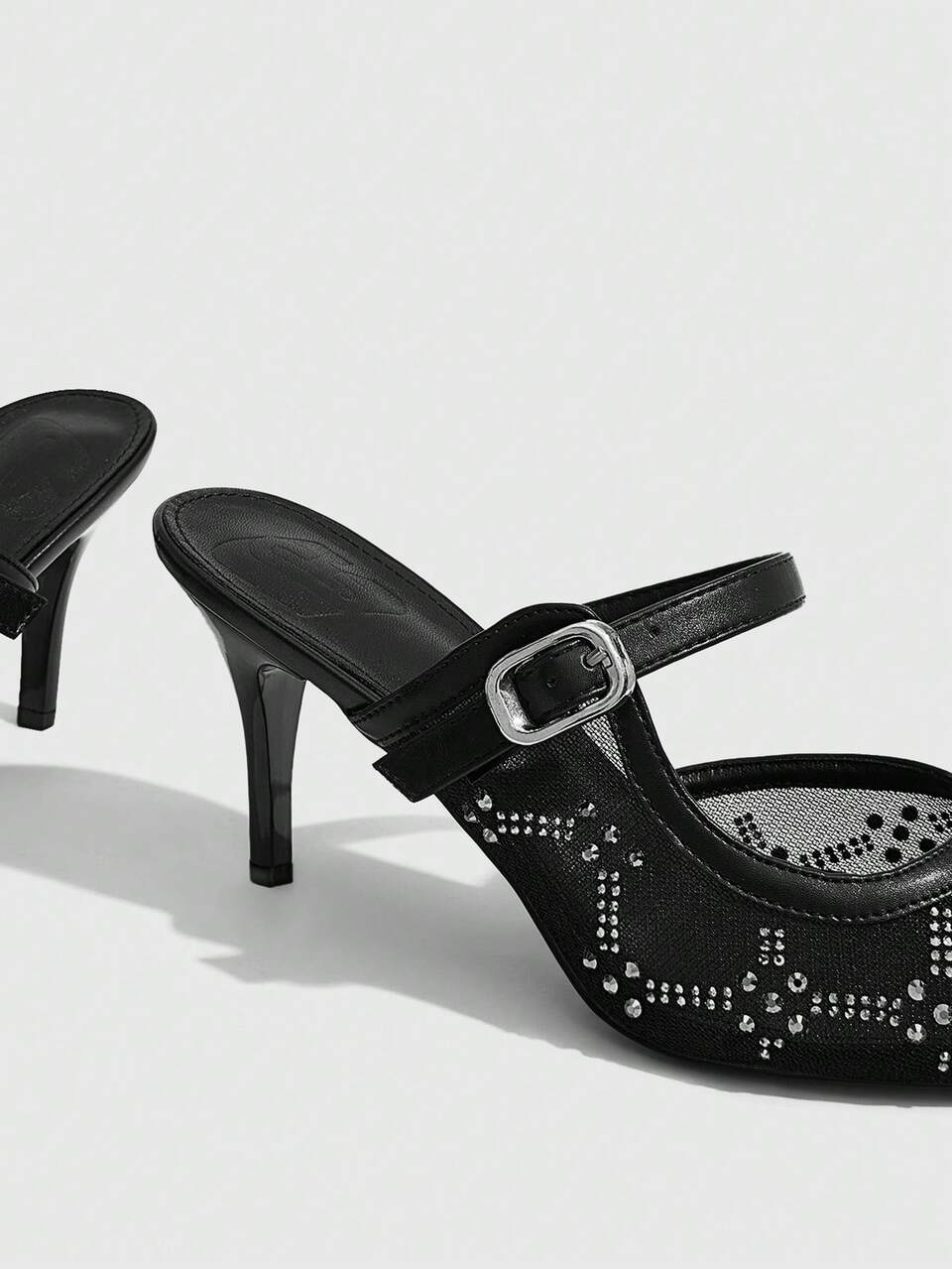 CUCCOO SZL Women's Fashion New Black Mesh Rhinestone High Heel Pumps, Sexy Party Elegant Date Outfit