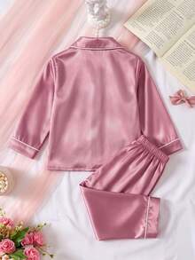 女嬰粉色蝴蝶結印花長袖褲子 2 件套居家休閒服 春夏秋冬 - 粉色 - 查看 2