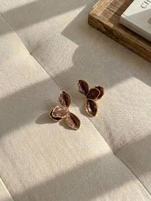 Resyla 1 Pair Handpainted Enamel Drip Oil Tulip Gold Earrings, Everyday Wear Or Surprise Gift For Birthday, Mother's Day, Girlfriend/Daughter - Coffee Brown - View 2