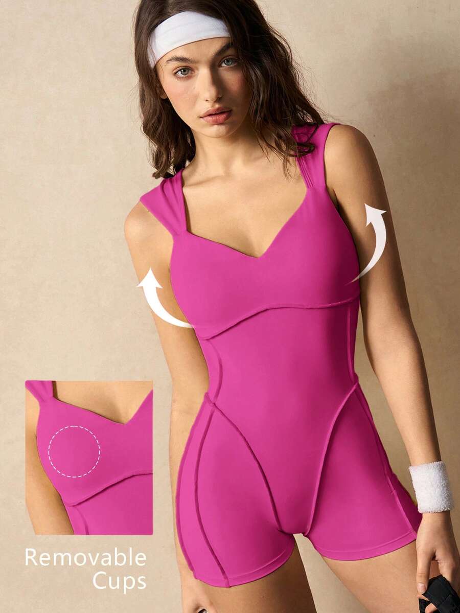 VARSIVA Women's Backless Sleeveless Athletic Romper - Hot Pink - View 1