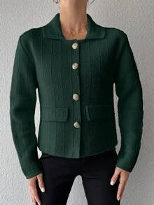 EURMUSE Women's Solid Color Single-Breasted Drop Shoulder Long Sleeve Knit Cardigan,Petite Cardigans,Cardigans - Green - View 6