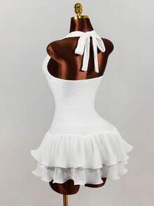 Mistrie Women's Sexy Summer Halter Neck Backless Dress With Ruffle Hem Party Club White - White - View 2