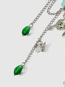 ROMWE Fairycore 1 Multi-Layer Fresh And Sweet Fairy Style Niche Sweet And Cool Versatile Butterfly Crystal Fringed Pendant Necklace - Multicolor - View 3