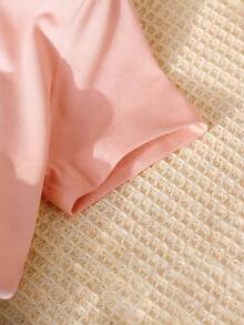 SHEIN Playful Pals 女童夏季新款蝴蝶結印花短袖T恤上衣 + 蝴蝶刺繡短褲 2件套 - 粉色 - 查看 5