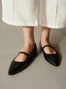 Alvarani Zapatos planos de punta puntiaguda de mujer con cierre de deslizamiento - Negro - Ver 5