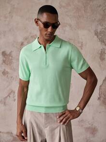 AKNOTIC Men's Solid Color Casual Versatile Daily Wear Knit Short Sleeve Top - Mint Green - View 6