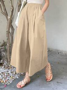 DAZY Women Elastic Waist Fashion Loose Comfy Casual Street Mid-Length Pants Fall - Khaki - View 3
