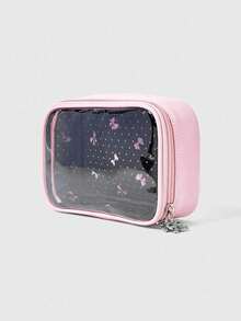 ROMWE Kawaii 波點印花可愛透明拼接化妝包，方形便攜盥洗用品收納袋 - 波點蝴蝶結 - 查看 6