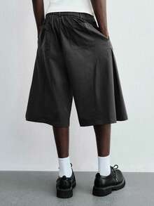 ROMWE MEN Essentials Men's Solid Color Casual Pocket Structured Fluffy Shorts - Black - View 7