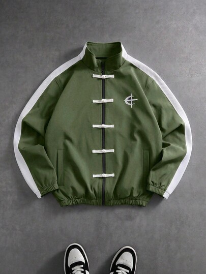 PAVTROS Men's Contrast Graphic Print Zip-Up Stand Collar Long Sleeve Jacket Football