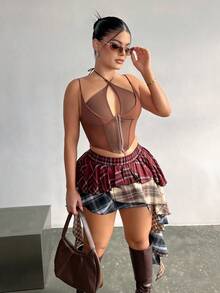 Dayanna Comas White Corset Hook And Eye Front Mesh Insert Cami Top Casual Summer Brown - Brown - View 5