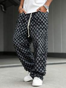 Manfinity EMRG American Style Checkerboard Tassel Denim Jeans - Black - View 3