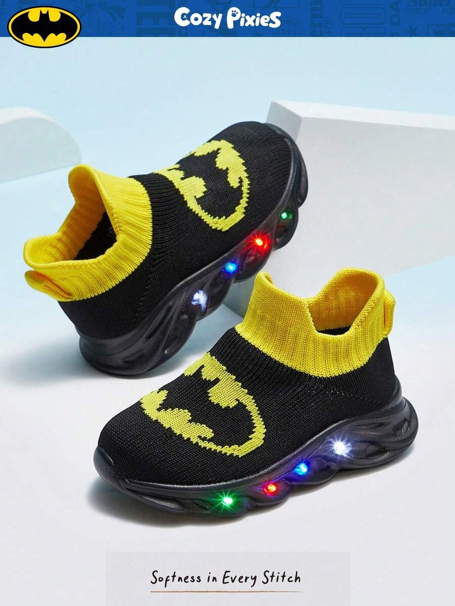 BATMAN X Cozy Pixies 男童黑色時尚單踏式卡通圖案彈性鞋面 LED 發光戶外日常百搭趣味可愛嬰兒運動鞋 - 彩色 - 查看 1