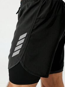 Coreblaze Men's Geometric Print Drawstring Waist Pocket Sports Shorts - Black - View 4