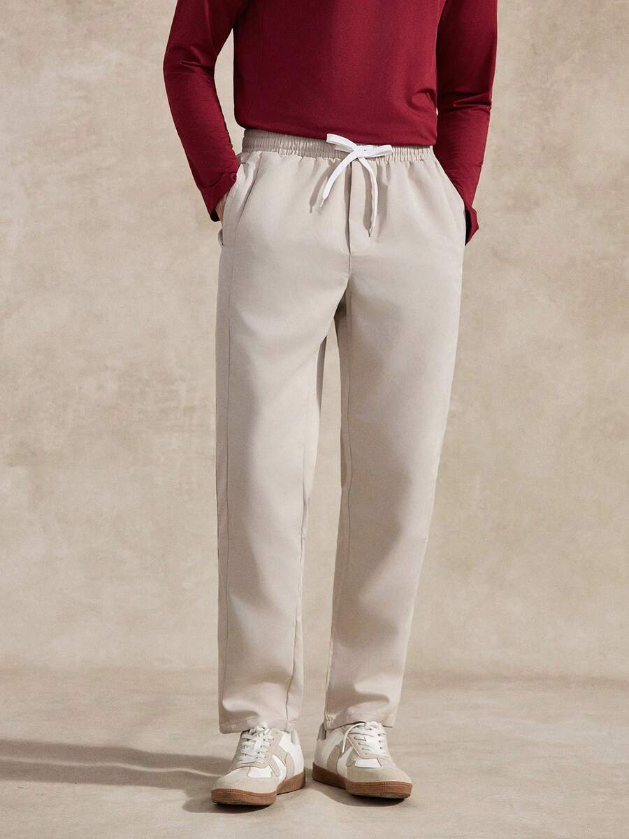 Courvante Tennis 1 Stück Herren Lässig Chino Hose mit Kordelzug Bund, Beige Sommer Städtetrip Leicht Gerader Schnitt, Hoher Bund Old Money Modisch Geschenk - Aprikosenfarben - Übersicht 1