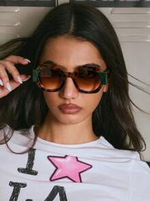 DareSee New Retro Colorblock Asymmetric Small Frame Glasses, Suitable For Party, Holiday, Street, Boho, Casual, Beach, Travel And Other Occasions - Multicolor - View 1