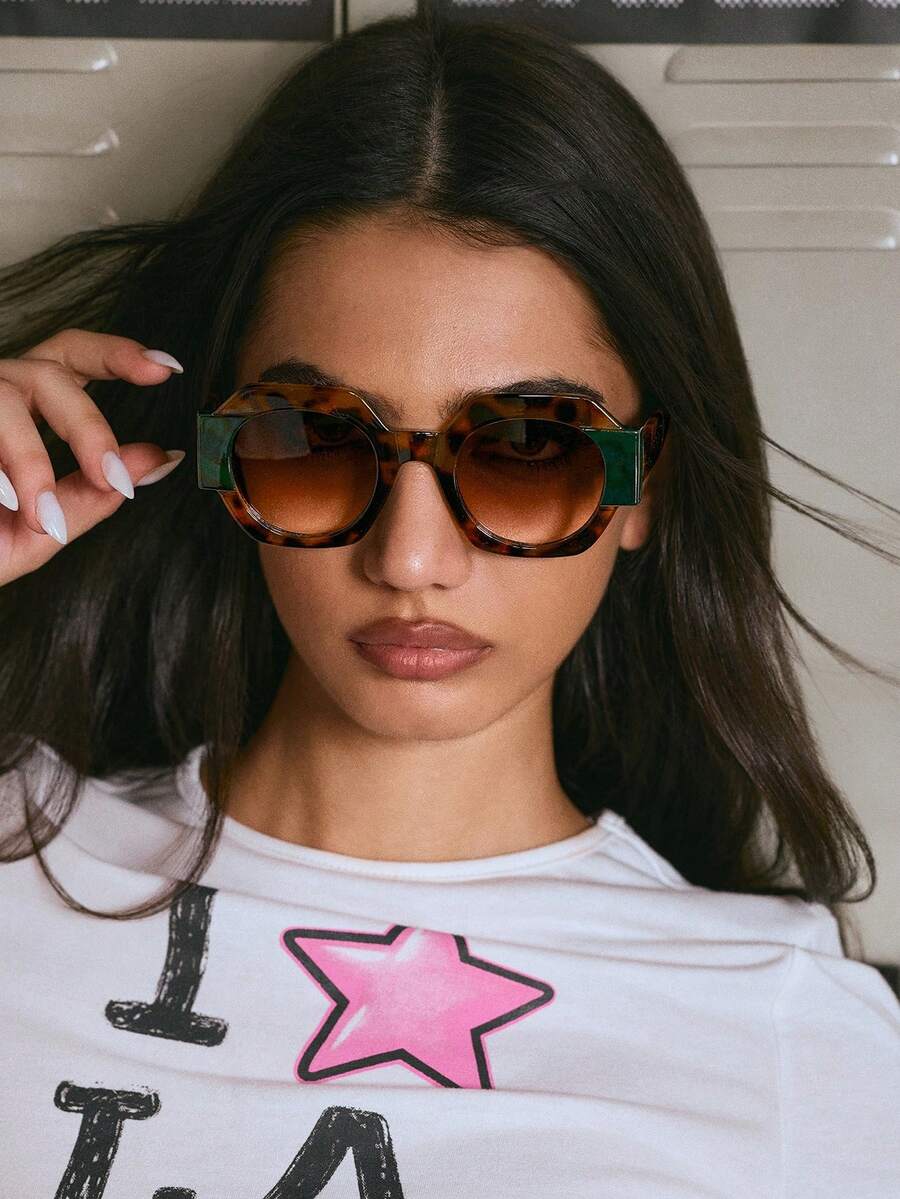 DareSee New Retro Colorblock Asymmetric Small Frame Glasses, Suitable For Party, Holiday, Street, Boho, Casual, Beach, Travel And Other Occasions - Multicolor - View 1