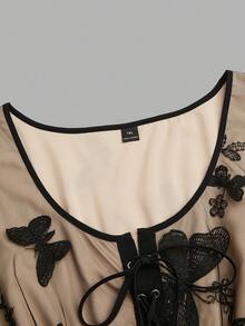 Sweetra Plus Size Spring/Summer Punk Butterfly Mesh Dark Lace-Up Dress - Black - View 8