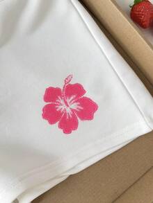 SHEIN Tween女孩高腰羅紋蝴蝶結裝飾針織白色短褲 - 白色 - 查看 4