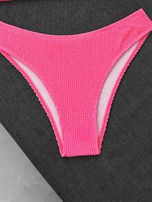 SHEIN Swim Conjunto de bikini de unicolor para vacaciones en la playa - Rosa Fucsia - Ver 6