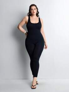 Slumbrini 1 pieza Mameluco de mujer con cinturilla sin costuras y incorporado, talla grande - Negro - Ver 5